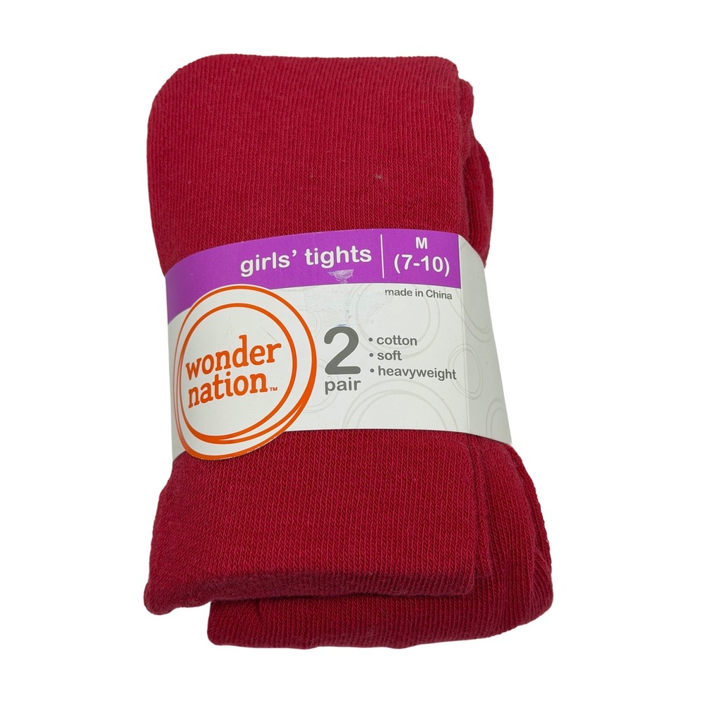 Wonder Nation Tights Red Black 2-Pack Heavyweight Cotton Blend Girls Medium 7-10